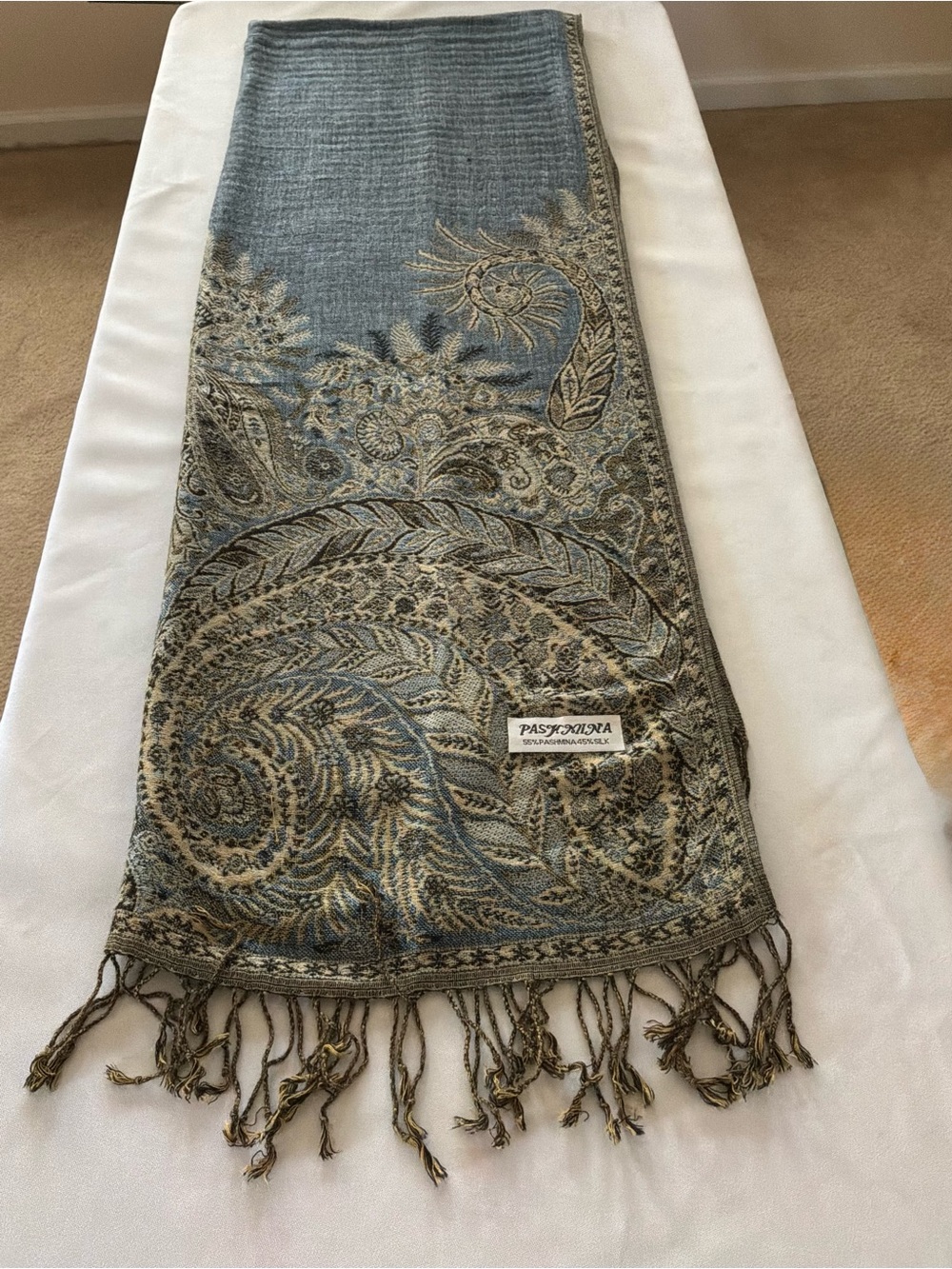 Blue Gray Paisley Pashmina - Women's Accessory